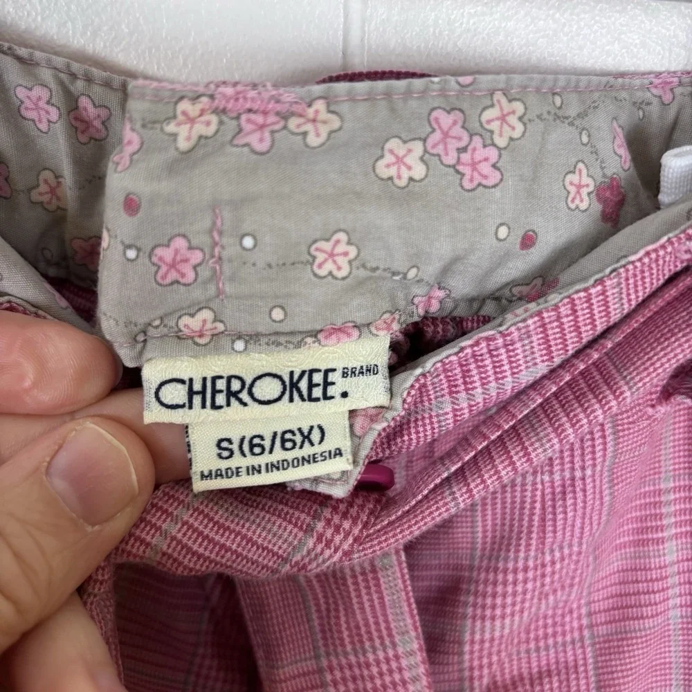 VTG Y2K Cherokee Pink Plaid Skirt Skort Shorts Pleated Girls Sz‎ 6-6X Adjustable